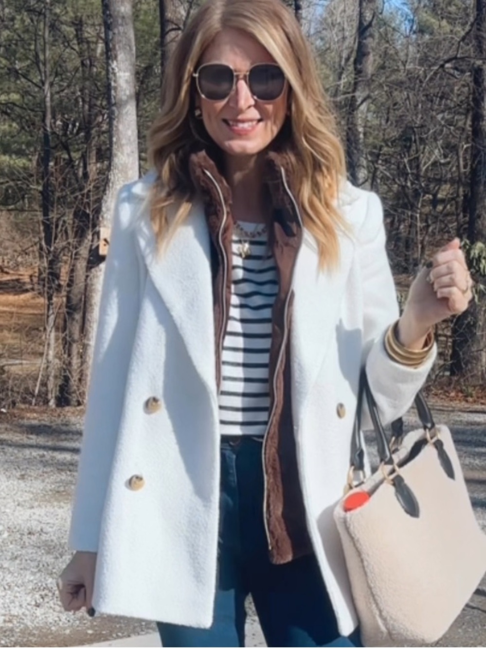 Women's Double-Breasted Cream Wool-Blend Peacoat